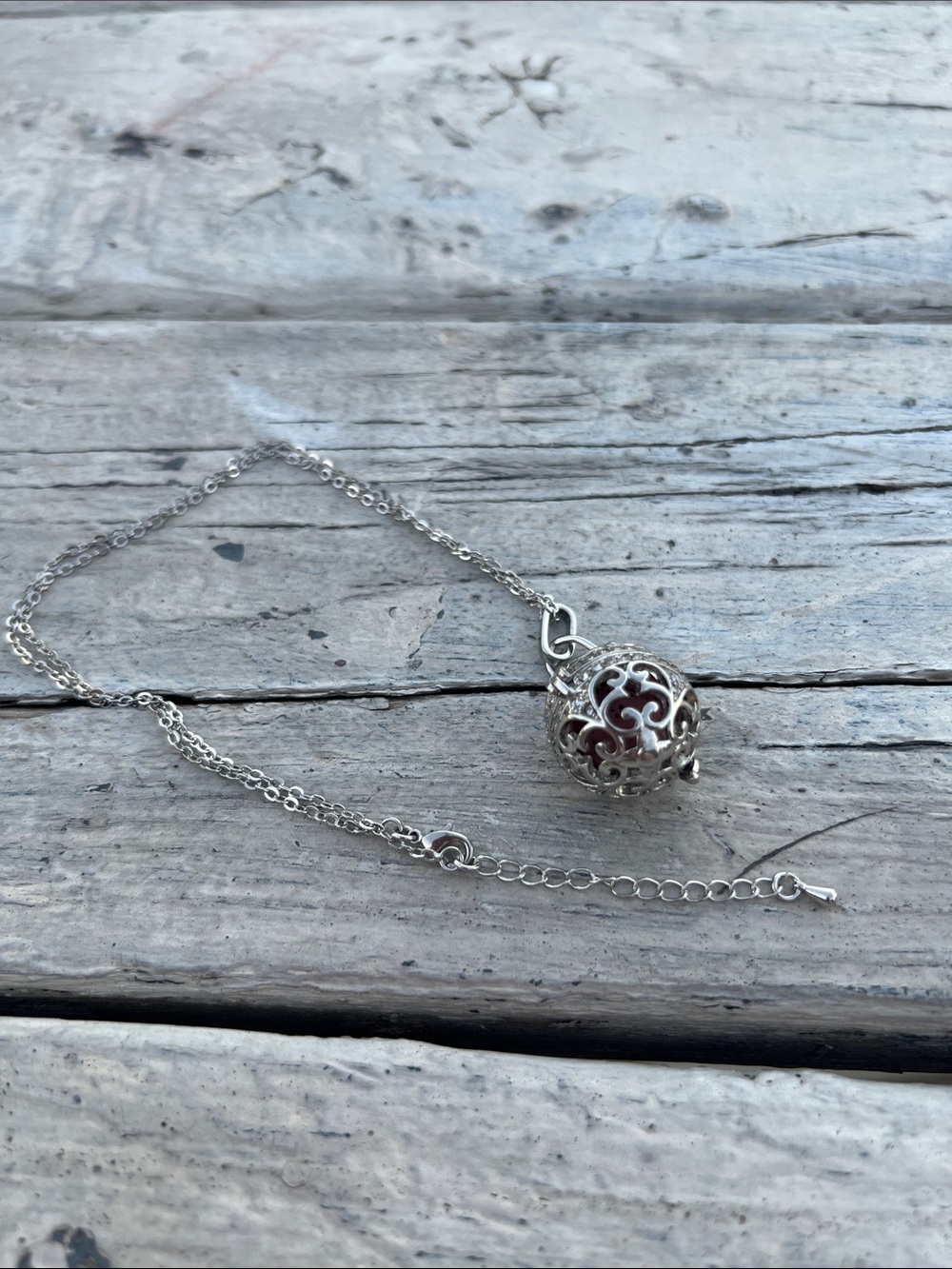 Silver Diffuser Locket Pendant Necklace with pink lava ball Insert